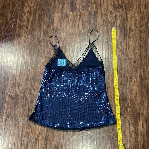 NWT Free People Women's Blue Sassy Sequin Tank Top Size S Lace V-Neck Intimately - Picture 10 of 14